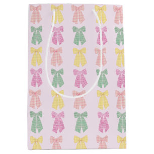 Modern Blush Pink Coquette Hair Bow Pattern Medium Gift Bag