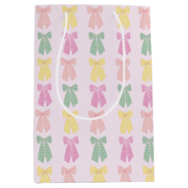 Modern Blush Pink Coquette Hair Bow Pattern Medium Gift Bag (Front)