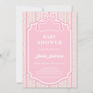 Modern Blush Pink Coquette Ribbon Bow Floral Strip Invitation