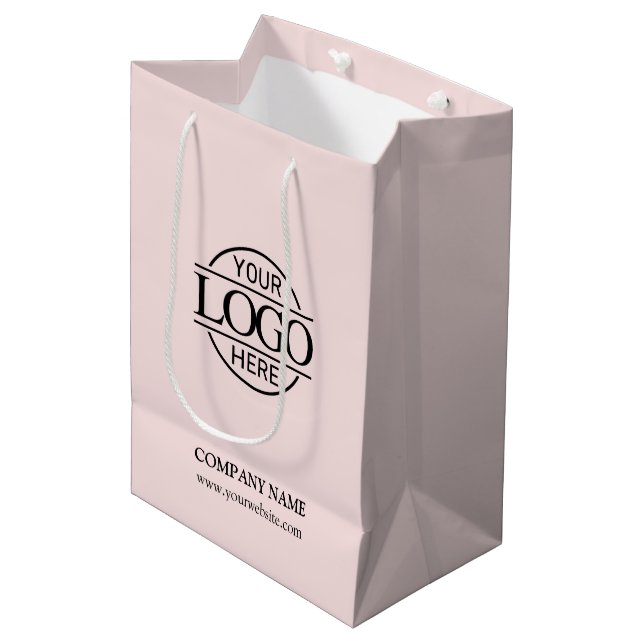 Modern Blush Pink Corporate Company Business Logo Medium Gift Bag (Front Angled)