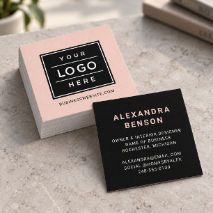 Modern Blush Pink Custom Business Logo Square Business Card