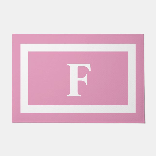 Modern Blush Pink Family Monogram Outdoor Doormat (Front)