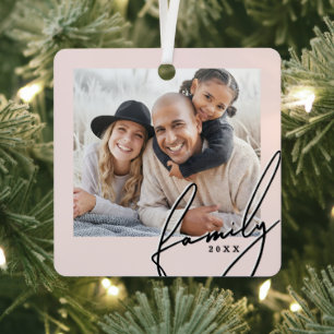Modern Blush Pink Family Photo Gift Metal Tree Decoration