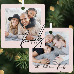 Modern Blush Pink Family Photo Gift Metal Tree Decoration
