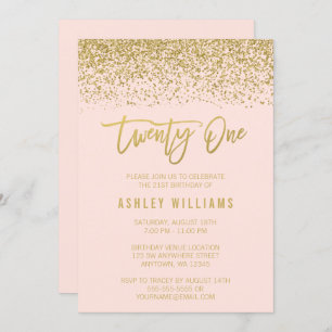 Modern Blush Pink Faux Gold Glitter 21st Birthday Invitation
