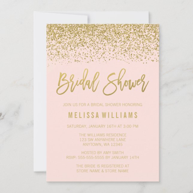 Modern Blush Pink Faux Gold Glitter Bridal Shower Invitation (Front)
