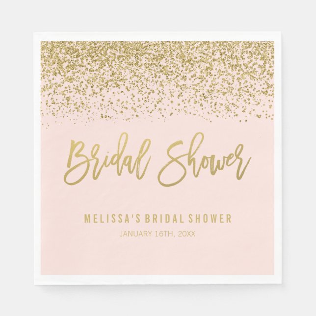 Modern Blush Pink Faux Gold Glitter Bridal Shower Napkin (Front)
