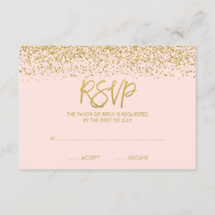 Modern Blush Pink Faux Gold Glitter RSVP