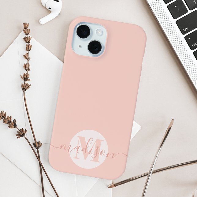 Modern Blush Pink Feminine Script Monogrammed Case-Mate iPhone Case (Creator Uploaded)