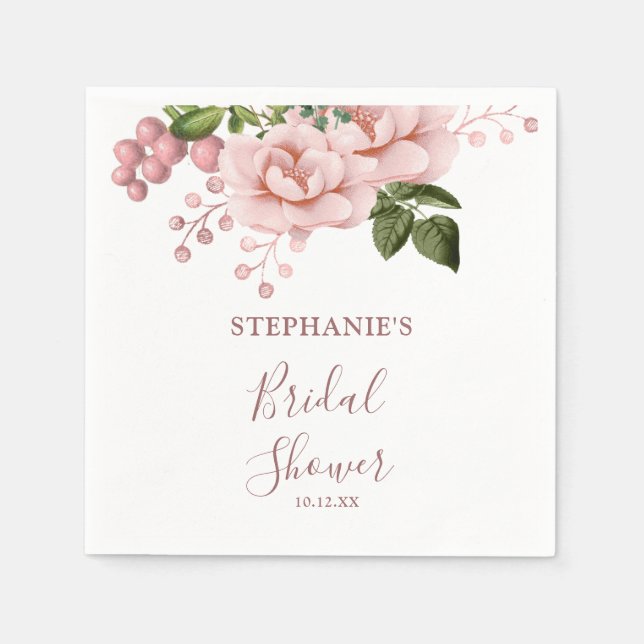 Modern Blush Pink Floral Bridal Shower  Napkins (Front)
