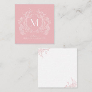 Modern Blush Pink Floral Crest Monogram Card