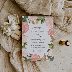 Modern Blush Pink Floral Elegant Wedding Invitation