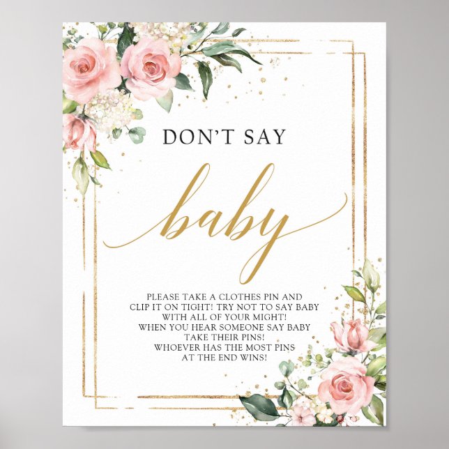 Modern blush pink floral gold don't say baby sign (Front)