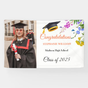 Modern Blush Pink Floral Graduate Graduation Party Banner