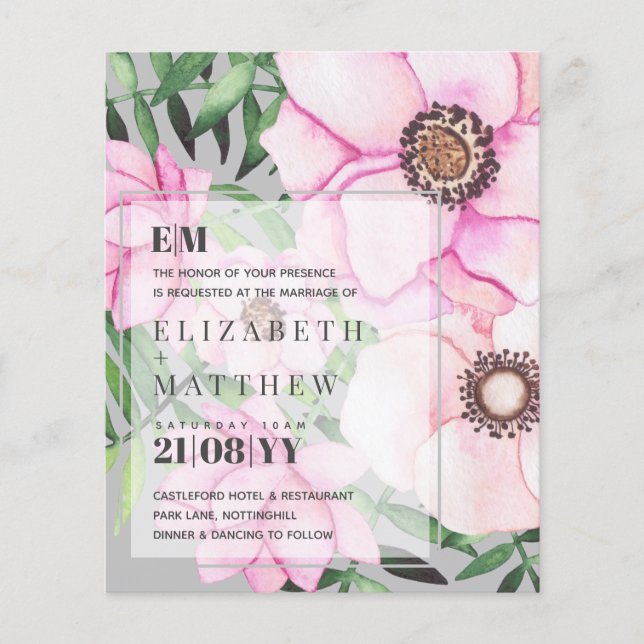 Modern Blush Pink Floral Wedding  - CUSTOM COLORS (Front)