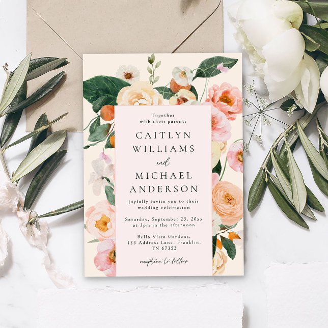Modern Blush Pink Floral Wedding Invitation (Creator Uploaded)