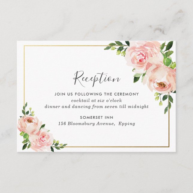 Modern Blush Pink Floral Wedding Reception Enclosure Card (Front)