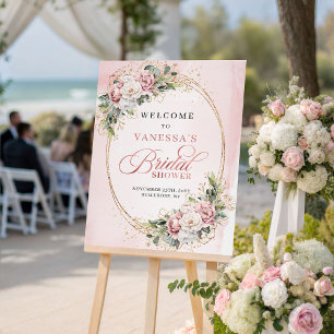 Modern Blush Pink Flowers Bridal Shower Welcome Poster