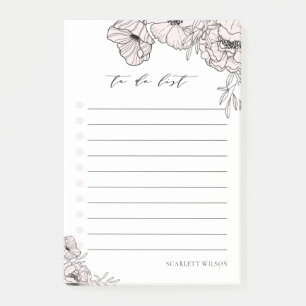 Modern Blush Pink Flowers To Do List Notes