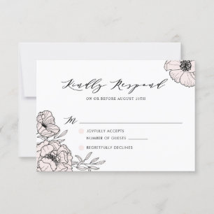 Modern Blush Pink Flowers Wedding RSVP Card