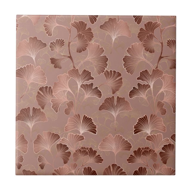 Modern Blush Pink Ginkgo Leaf Luxury Pattern Ceramic Tile (Front)