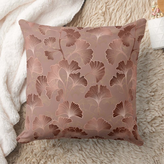 Modern Blush Pink Ginkgo Leaf Luxury Pattern Cushion (Blanket)