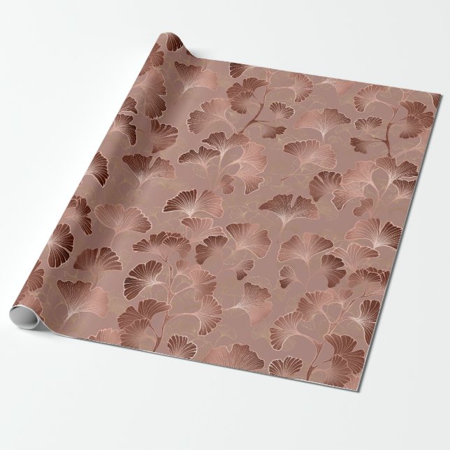 Modern Blush Pink Ginkgo Leaf Luxury Pattern Wrapping Paper (Unrolled)