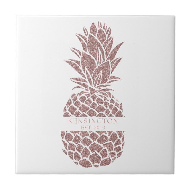 Modern Blush Pink Glitter Pineapple Name Ceramic Tile (Front)