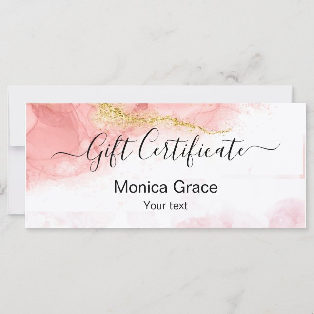 Modern Blush Pink Gold Agate Certificate Gift card (Front)