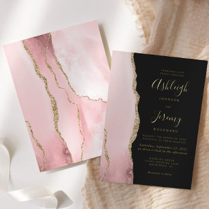 Modern Blush Pink Gold Agate Dark Wedding
