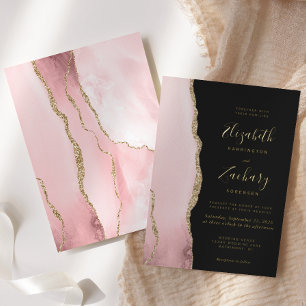 Modern Blush Pink Gold Agate Dark Wedding