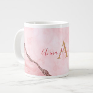 Modern Blush Pink Gold Agate Geode  Monogram Large Coffee Mug