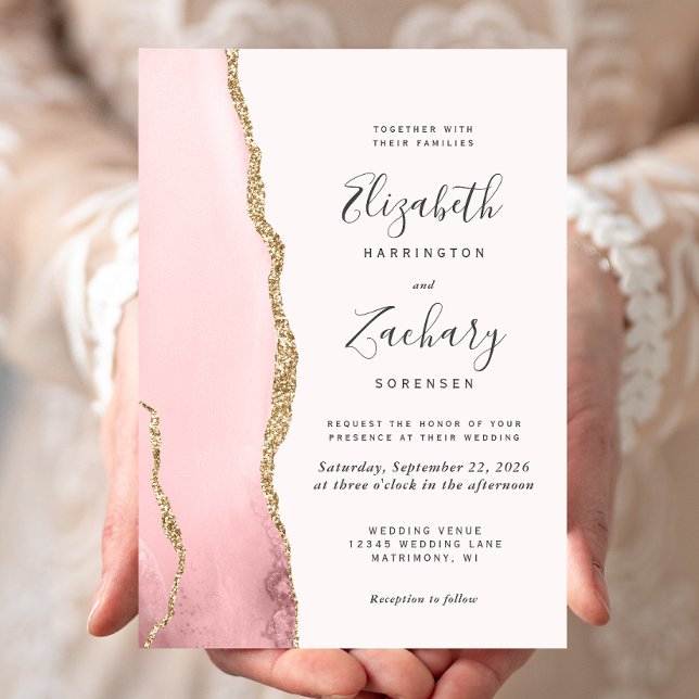 Modern Blush Pink Gold Agate Wedding Invitation (Creator Uploaded)
