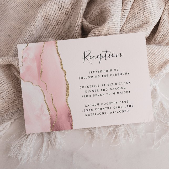 Modern Blush Pink Gold Agate Wedding Reception Enclosure Card (Creator Uploaded)