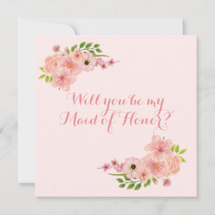Modern Blush Pink Gold Be My Maid of Honour Card