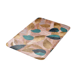 Modern Blush Pink Gold Boho Leaves Collection Bath Mat