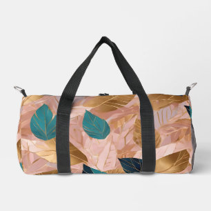 Modern Blush Pink Gold Boho Leaves Collection Duffle Bag