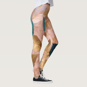 Modern Blush Pink Gold Boho Leaves Collection Leggings