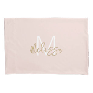 Modern Blush Pink Gold Girly Monogram Initial Name Pillowcase