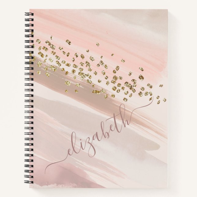 Modern Blush Pink Gold Glitter Script Name Notebook (Front)