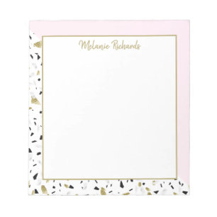 Modern Blush Pink Gold Marble Terrazzo Pattern Notepad