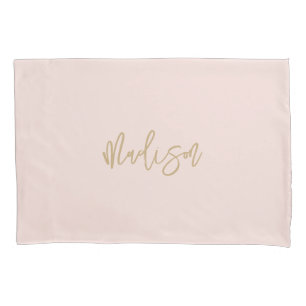 Modern Blush Pink Gold Personalized Monogram Name  Pillowcase