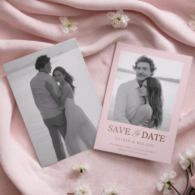 Modern Blush Pink & Gold Photo Save the Date (Creator Uploaded)