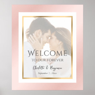 Modern Blush Pink Gold Photo Wedding Welcome Sign