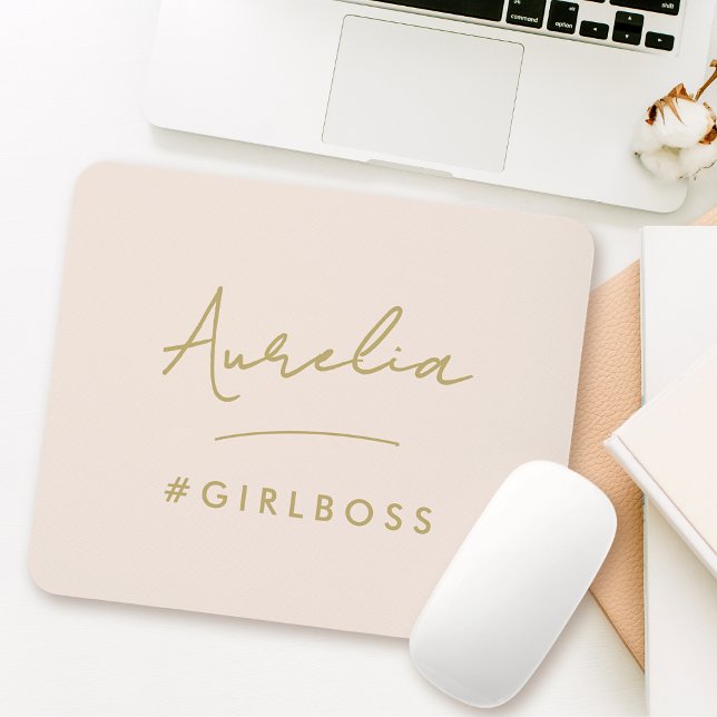 Modern Blush Pink Gold Script Best Girly Girl Boss Mouse Pad (Creator Uploaded)