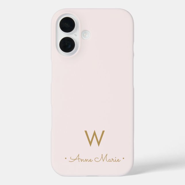 Modern Blush Pink Gold Script Monogram Case-Mate iPhone Case (Back)