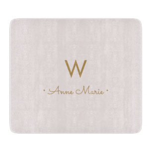Modern Blush Pink Gold Script Monogram Cutting Board