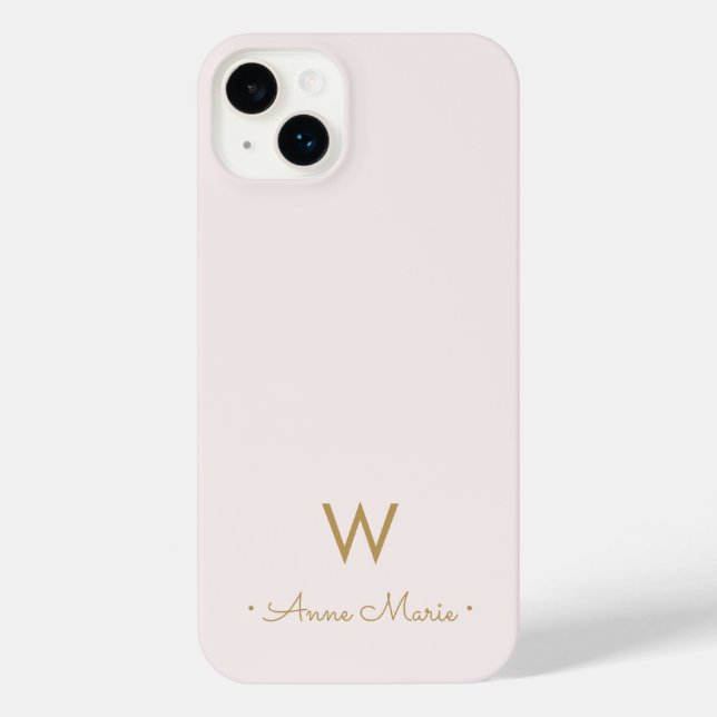 Modern Blush Pink Gold Script Monogram iPhone Case (Back)