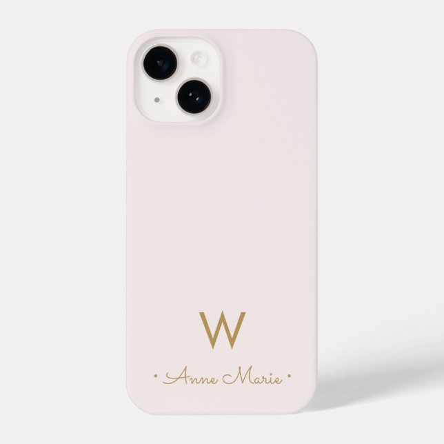 Modern Blush Pink Gold Script Monogram iPhone Case (Back)