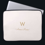 Modern Blush Pink Gold Script Monogram Laptop Sleeve<br><div class="desc">A modern,  elegant monogram design with gold handwritten minimalist script typography and sans serif block typography on an elegant pale pastel blush pink background. The monogram and name can be easily personalised.</div>